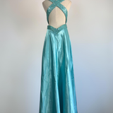 Niulatu V Neck Satin Sequin Formal Prom Dress Backless Evening Dress HZ1007