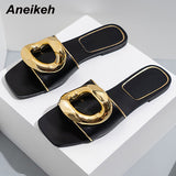 Niulatu PU Metal Decoratio Flat With Non-Slip Soles Slippers Summer Outside Shallow Solid Women Shoes New 2025 DJSE