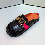 Niulatu Women Slipper Low Heels Casual Slides Flip Flop Round Toe New Arrival Brand Design Gold Chain Closed Slip On Shoes Mulles DJSE