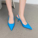 Niulatu Women Summer Shoes 2025 New Fashion Pointed Toe Stiletto Medium Heel High Heels Women Back Empty Toe Sandals Green Women's Shoes DJSE