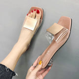 Niulatu Heels Elegant Slippers Women New Summer Shoes Woman Metal Buckle Transparent Square Low Heels Mules Shoes Female Strap DJSE