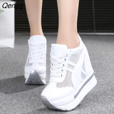 Niulatu Women Summer Mesh Platform Sneakers Spring White Silver 10CM High Heel Wedges Outdoor Shoes Breathable Casual Shoe for Women DJSE