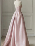 Niulatu Satin Tulle Pink Long Prom Dress With Pearls HZ1110