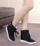 Niulatu autumn round head high-top belt buckle decoration front lace-up canvas shoes breathable women's shoes 2025 DJSE