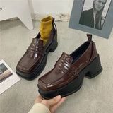 Niulatu Loafers Mary Janes Women's Shoes square toe british style women retro big toe all-match loafers platform heels DJSE