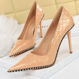 Niulatu Shoes Quality High Heels Women Pumps Rivet Metal Chain Women Heels Stiletto 2025 Luxury Banquet Shoes Pumps Female Shoes DJSE