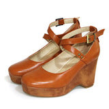 Niulatu Women Pumps Brown Punk Chunky Platform Mary Jane Shoes High Heels Cross-tied Pu Round Toe Buckle Plus Size Goth Shoes DJSE