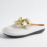 Niulatu Women Slipper Low Heels Casual Slides Flip Flop Round Toe New Arrival Brand Design Gold Chain Closed Slip On Shoes Mulles DJSE