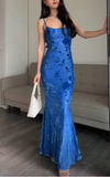 Niulatu Blue Print Mermaid Long Evening Dress Prom Dress HZ1007
