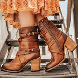 Niulatu Gothic Style Buckle Strap Round Toe Boots Women Shoes Zipper Boots Street haulage motor mujer zapatos fg45 DJSE