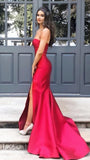 Niulatu prom dresses, strapless mermaid red prom dresses with slit HZ0113