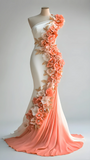 Niulatu Peony Flower Appliques Chiffon Prom Dress Long Mermaid Evening Dress HZ1007
