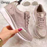 Niulatu Shoes 2025 New Fashion Wedge Flat Shoes Zipper Lace Up Comfortable Ladies Sneakers Female Vulcanized Shoes DJSE