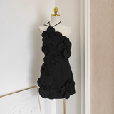 Niulatu A line Halter Black Flowers Vacation Dress Short Birthday Dresses SD178