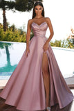 Niulatu Dusty Pink Prom Dresses Long With Slit Lace HZ1007