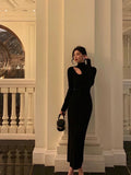 Niulatu Sheath High Neckline Black Long Sleeves Prom Dresses Birthday Outfits SD407