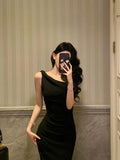 Sexy Sheath One Shoulder Black Sleeveless Prom Dresses Party Dress Summer Birthday Outfits 18th Birthday Dresses HZ1214