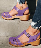 Niulatu Summer Women T Strap Sandals Mid Heels Platform Gladiator Ladies Shoes Black Closed Toe Beach Sandals Sandalias Mujer DJSE