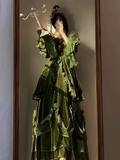Niulatu Ball Gown Strapless Long Sleeves Floral Ruffles Green Prom Dresses Birthday Outfits SD459