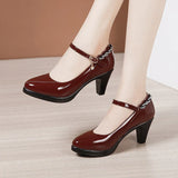 Niulatu Pointed Toe Office Lady Pumps Buckle Strap Platform High Heels Women Shoes Four Season Patent Leather Shoes DJSE