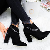 Niulatu Chain Women's Boots PU Leather Back Zipper Woman Boots Pointed High Heels Shoes For Women 2025 Ankle Boots Female Shoes DJSE
