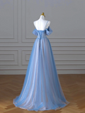 Niulatu A Line Spaghetti Straps Long Party Dress Blue Prom Dresses SD2449
