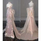 Niulatu Mermaid Straps Long Sequin Prom Dress HZ1110