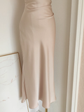 Niulatu Sheath Boat Sleeveless Champagne Satin Party Dress Holiday Dresses SD349