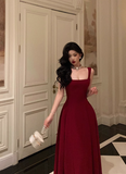 Vintage A Line Square Neckline Burgundy Satin Sleeveless 18th Birthday Dress Party Gown Birthday Outfits For Women HZ1214