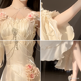 Vintage High Low Spaghetti Straps Ivory 16th Birthday Dress Lolita Dress Satin Birthday Outfits HZ1214