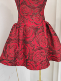Niulatu Ball Gown Strapless Red Satin Floral Cocktail Dress Short Birthday Outfits SD402