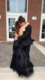 Niulatu A-line V Neck Prom Dress Black Evening Gown HZ1007