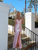 Niulatu Satin Appliques Mermaid Prom Dress Long Slit Evening Gown HZ1007