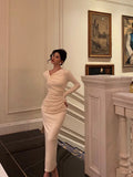Niulatu Sheath Long Sleeves Ivory Date Night Dress Long Prom Dresses Birthday Outfits SD1076