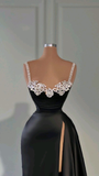 Niulatu Black Long Evening Dress With High Slit HZ1007