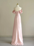 Niulatu Off Shoulder Pink Long Prom Dress Formal Evening Dress With Beads HZ1007