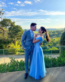 Niulatu Blue A-line Evening Dress Blue Graduation Dress HZ1007