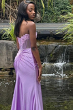 Niulatu Strapless Burgundy Lace Appliques Long Prom Dress Slit Mermaid Evening Gown HZ1007