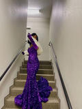 Niulatu Purple Sequins Mermaid Evening Dress Glam Dress HZ1007