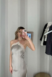 Niulatu Halter Satin Lace Party Evening Dress HZ1007