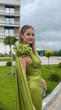 Niulatu Sheath Long Party Prom Dress Olive Green One Shoulder Prom Evening Dress HZ1007