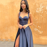 Niulatu Backless Spaghetti Strap A Line Solid Color Floor Length Evening Dress HZ1007