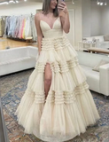 Niulatu A-Line Spaghetti Straps Ruffles Formal Evening Dresses Long Prom Dress HZ1007