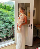 Niulatu White Tulle Deep V Evening Dress Long Party Dress HZ1007
