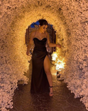 Niulatu Black Sheath Evening Dress With Split Black Gala Dress HZ1007