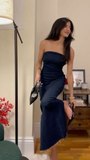 Niulatu Blue Strapless Bodycon Dress Simple Evening Dress HZ1007