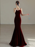 Niulatu Red Velvet mermaid Evening Dress Long Prom Dress HZ1007