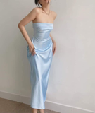 Niulatu Blue Strapless Sheath Prom Dress Blue Evening Dress HZ1007