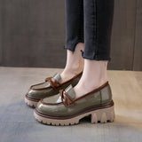 Niulatu Leather Women autumn Loafers Woman Chunky Platform Loafer Shoes Woman Mixed Colors Thick Heel Pumps for Women DJSE