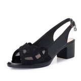 Niulatu Women's Sandals Summer Mesh Fish Mouth Chunky Heel Semi-High Heeled Hollow Out Soft Bottom Mom Shoes Zapatos Para Mujer DJSE